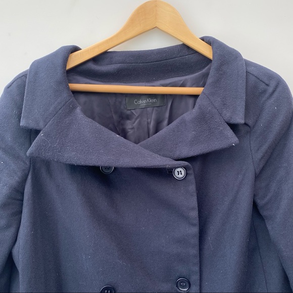 Calvin Klein long navy wool & cashmere coat 6 - Picture 2 of 11